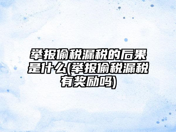 举报偷税漏税的后果是什么(举报偷税漏税有奖励吗)-第1张图片-海印网