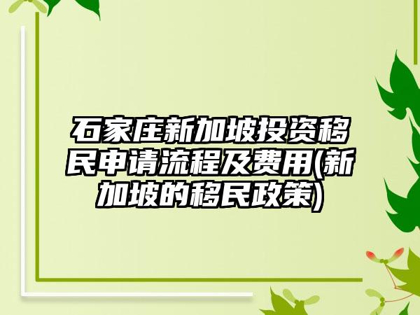 石家庄新加坡投资移民申请流程及费用(新加坡的移民政策)