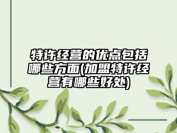 特许经营的优点包括哪些方面(加盟特许经营有哪些好处)