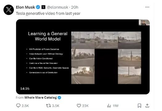 马斯克：特斯拉早已掌握视频生成技术 更胜过OpenAI-第2张图片-海印网