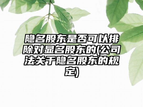 隐名股东是否可以排除对显名股东的(公司法关于隐名股东的规定)