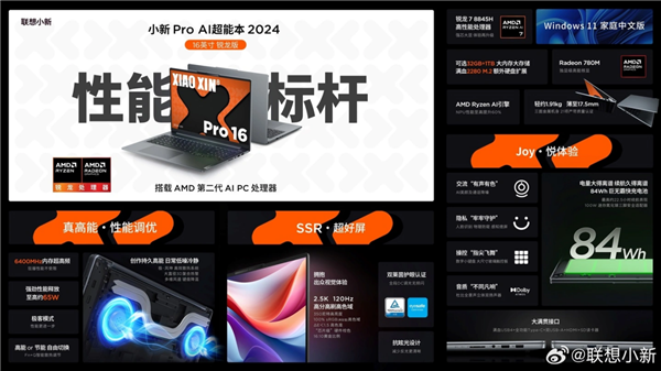 全系搭载锐龙7 8845H！联想小新Pro 2024 AI锐龙版官宣：2月21日发布