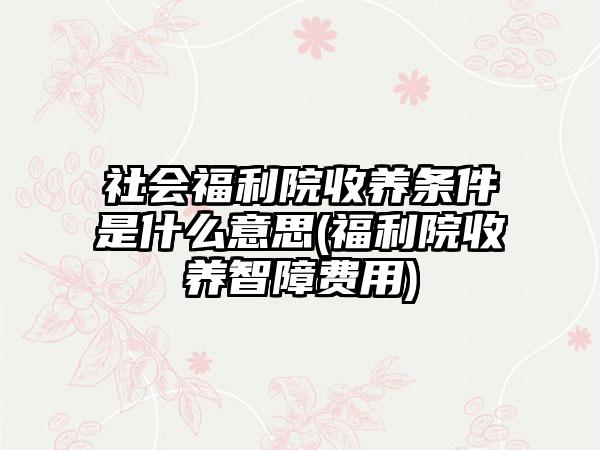 社会福利院收养条件是什么意思(福利院收养智障费用)