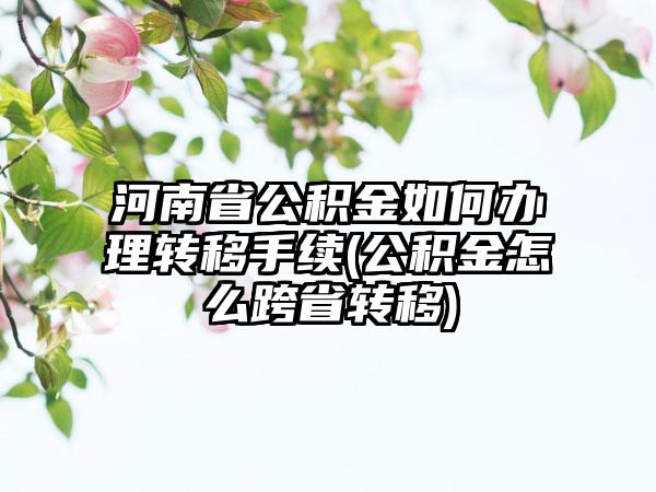 河南省公积金如何办理转移手续(公积金怎么跨省转移)-第1张图片-海印网