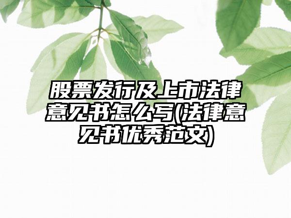 股票发行及上市法律意见书怎么写(法律意见书优秀范文)