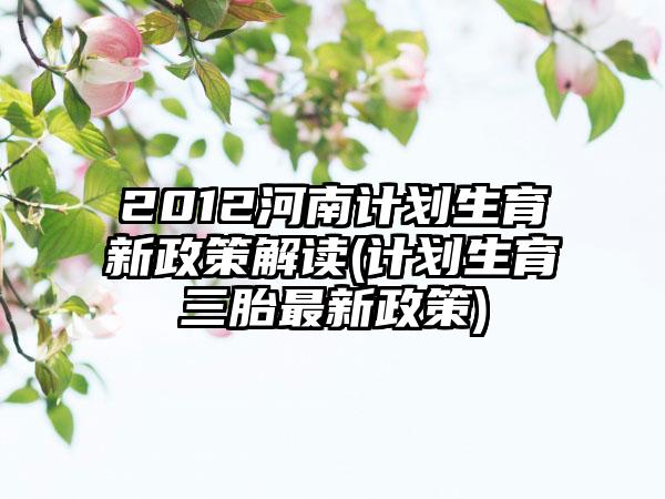 2012河南计划生育新政策解读(计划生育三胎最新政策)