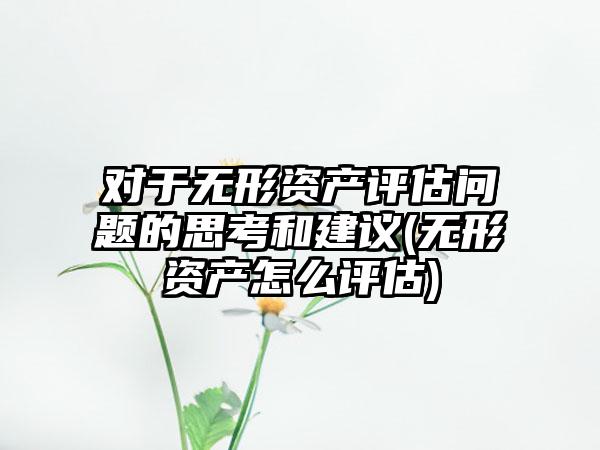 对于无形资产评估问题的思考和建议(无形资产怎么评估)