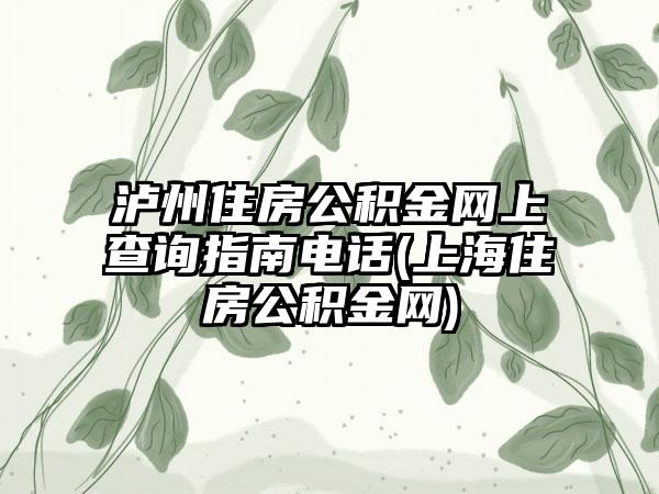 泸州住房公积金网上查询指南电话(上海住房公积金网)