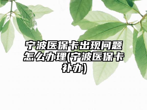 宁波医保卡出现问题怎么办理(宁波医保卡补办)