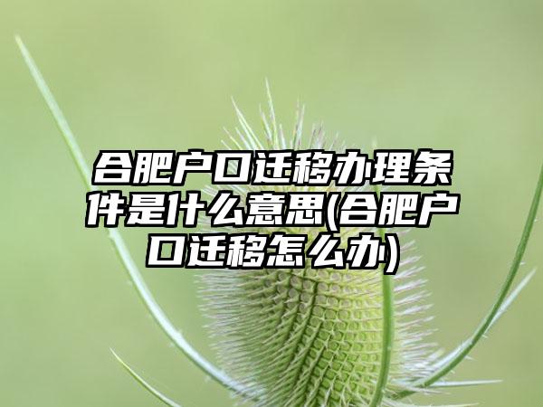 合肥户口迁移办理条件是什么意思(合肥户口迁移怎么办)