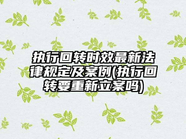 执行回转时效最新法律规定及案例(执行回转要重新立案吗)-第1张图片-海印网