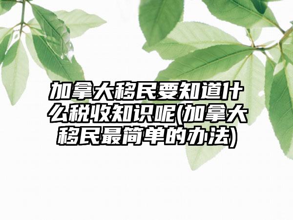 加拿大移民要知道什么税收知识呢(加拿大移民最简单的办法)-第1张图片-海印网