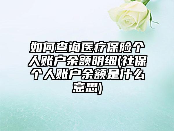 如何查询医疗保险个人账户余额明细(社保个人账户余额是什么意思)-第1张图片-海印网