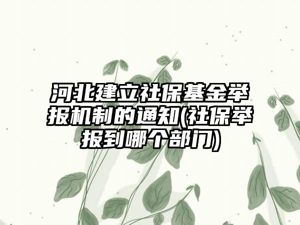 河北建立社保基金举报机制的通知(社保举报到哪个部门)-第1张图片-海印网