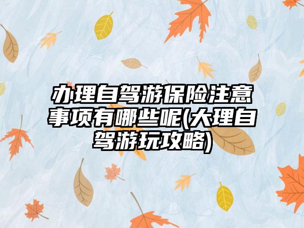 办理自驾游保险注意事项有哪些呢(大理自驾游玩攻略)-第1张图片-海印网