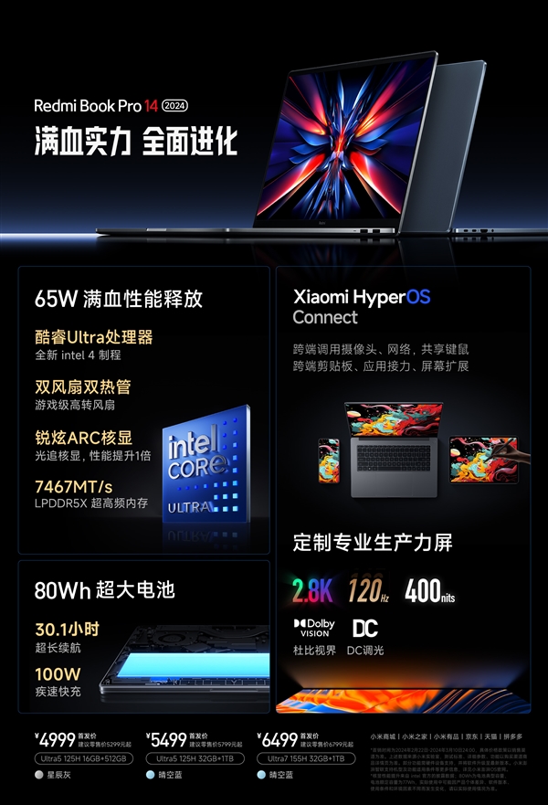 5999元起！RedmiBook Pro 16 2024发布：99Wh电池天花板-第10张图片-海印网