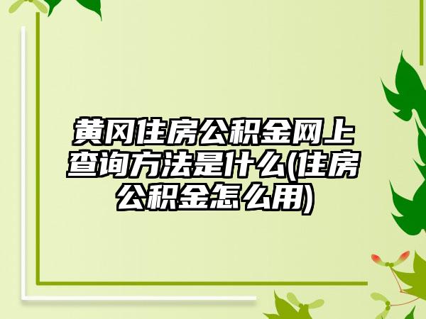 黄冈住房公积金网上查询方法是什么(住房公积金怎么用)-第1张图片-海印网