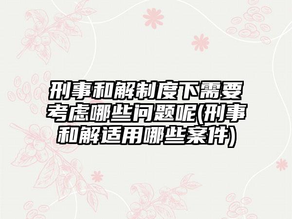 刑事和解制度下需要考虑哪些问题呢(刑事和解适用哪些案件)-第1张图片-海印网