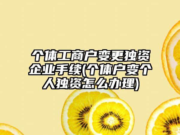 个体工商户变更独资企业手续(个体户变个人独资怎么办理)-第1张图片-海印网