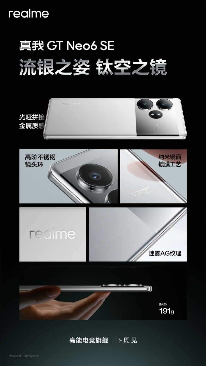 realme 真我 GT Neo6 SE 手机外观细节公布，机身重量 191 克-第1张图片-海印网