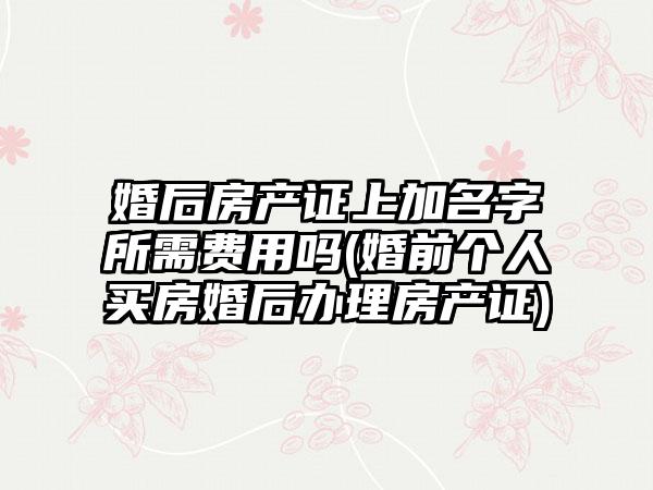 婚后房产证上加名字所需费用吗(婚前个人买房婚后办理房产证)-第1张图片-海印网