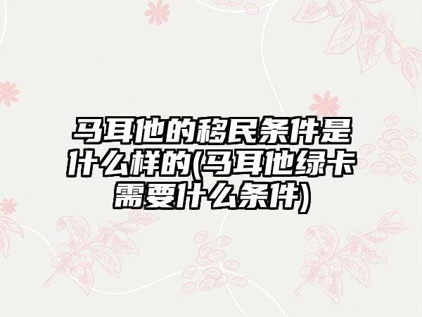 马耳他的移民条件是什么样的(马耳他绿卡需要什么条件)