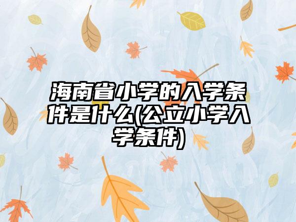 海南省小学的入学条件是什么(公立小学入学条件)-第1张图片-海印网