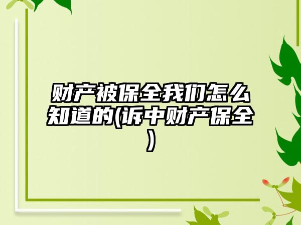 财产被保全我们怎么知道的(诉中财产保全)-第1张图片-海印网