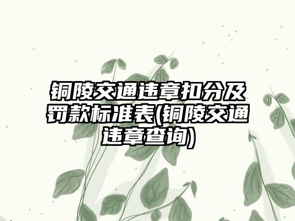 铜陵交通违章扣分及罚款标准表(铜陵交通违章查询)