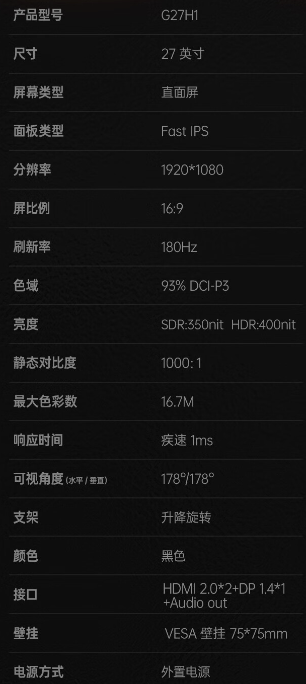 HKC G27H1 27 英寸显示器 5 月 31 日开售：1080P 180Hz，799 元-第6张图片-海印网