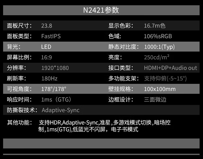 联想 Lecoo“N2421”23.8 英寸显示器开售：1080P 180Hz，599 元-第6张图片-海印网