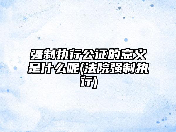 强制执行公证的意义是什么呢(法院强制执行)