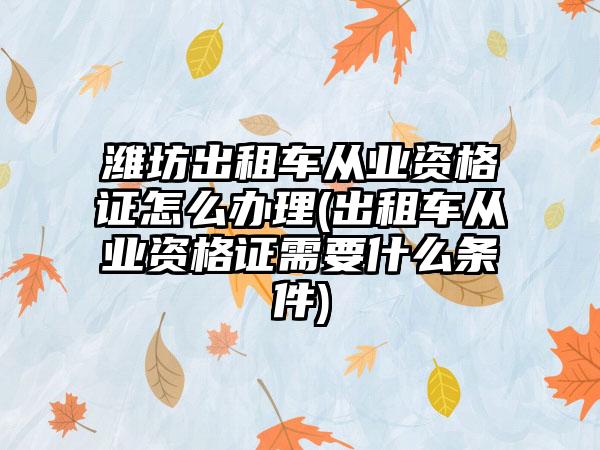 潍坊出租车从业资格证怎么办理(出租车从业资格证需要什么条件)-第1张图片-海印网