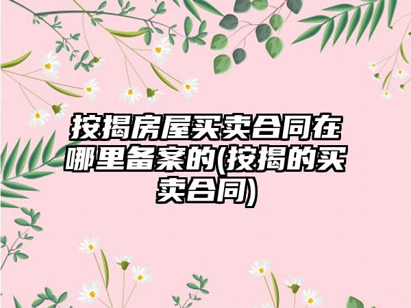 按揭房屋买卖合同在哪里备案的(按揭的买卖合同)-第1张图片-海印网