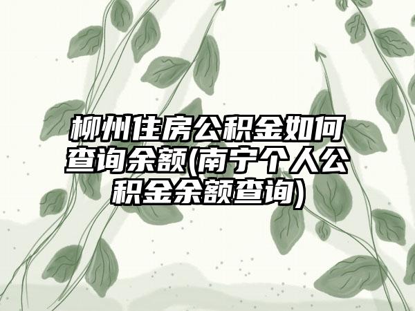 柳州住房公积金如何查询余额(南宁个人公积金余额查询)