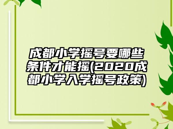 成都小学摇号要哪些条件才能摇(2020成都小学入学摇号政策)-第1张图片-海印网