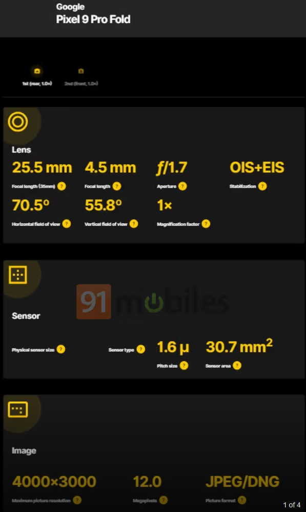 谷歌Pixel 9 Pro Fold摄像头规格曝光：4800万像素配F1.7光圈-第2张图片-海印网