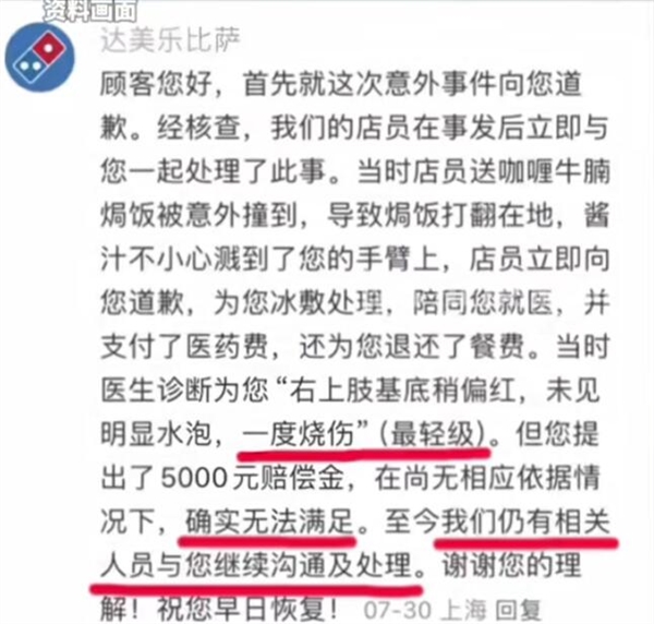 网友吃达美乐被烫成二度烧伤：被迫滞留当地-第2张图片-海印网