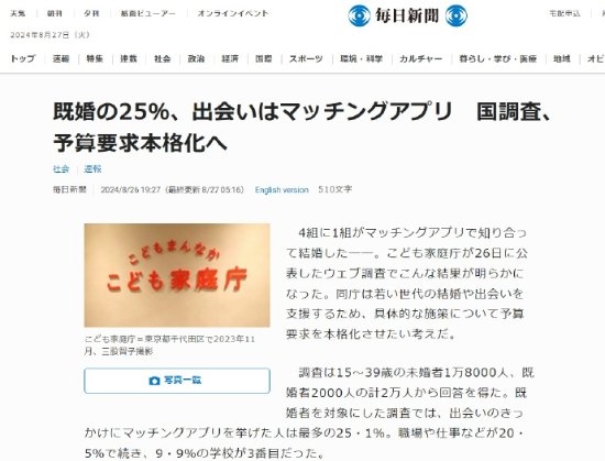 日本每4对夫妻中有1对通过交友软件相识 比例最高-第1张图片-海印网