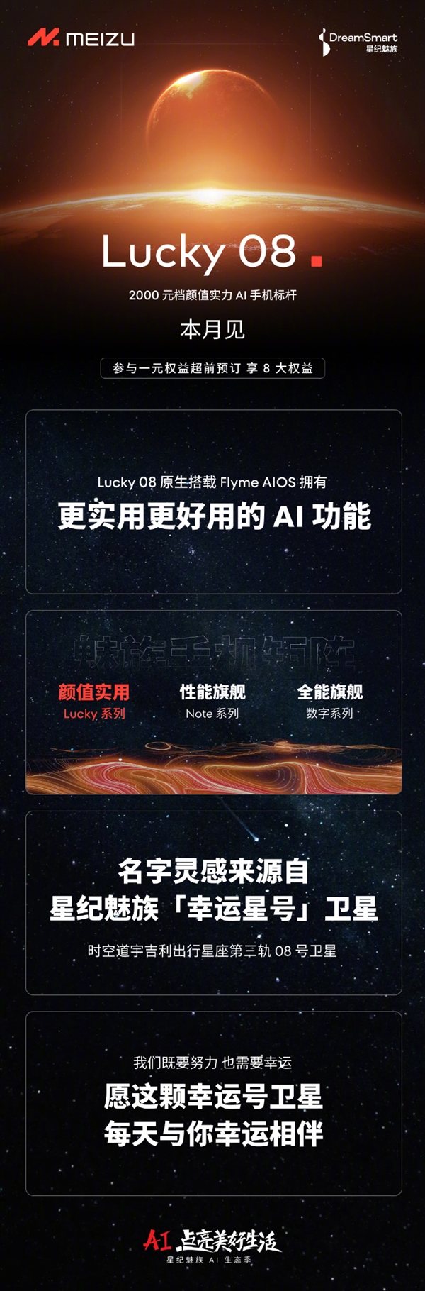 全新系列！魅族Lucky 08手机官宣：首发Flyme AIOS-第2张图片-海印网