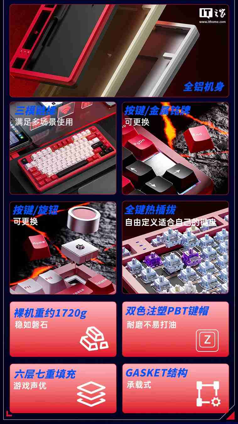 狼蛛推出 Fire 75 轻颜机械键盘：Gasket 结构、8000 毫安时电池，299 元起-第2张图片-海印网