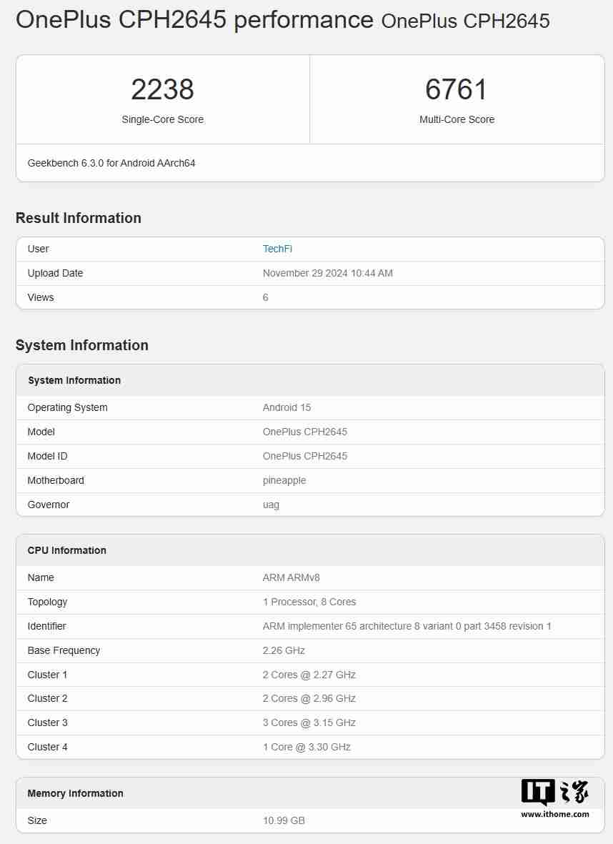 一加 13R 现身 Geekbench，搭载高通骁龙 8 Gen 3