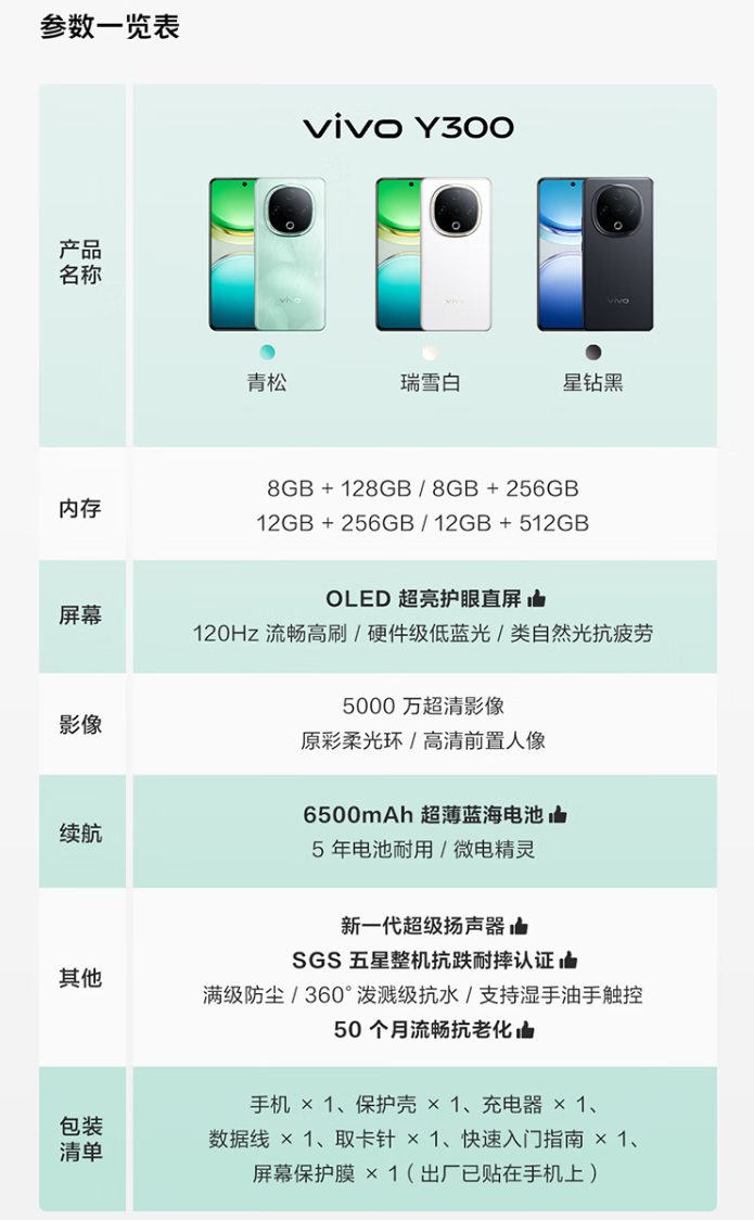 vivo Y300 手机 8+256 版本限量开售：天玑 6300、后置扬声器设计，首发 1499 元-第9张图片-海印网